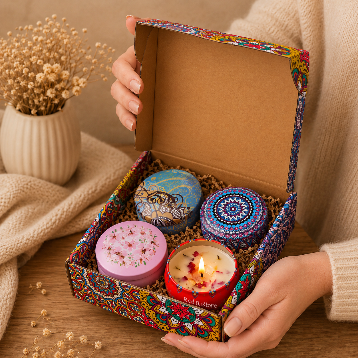Coffret Bougies Parfumées Mandala – 4 Pièces