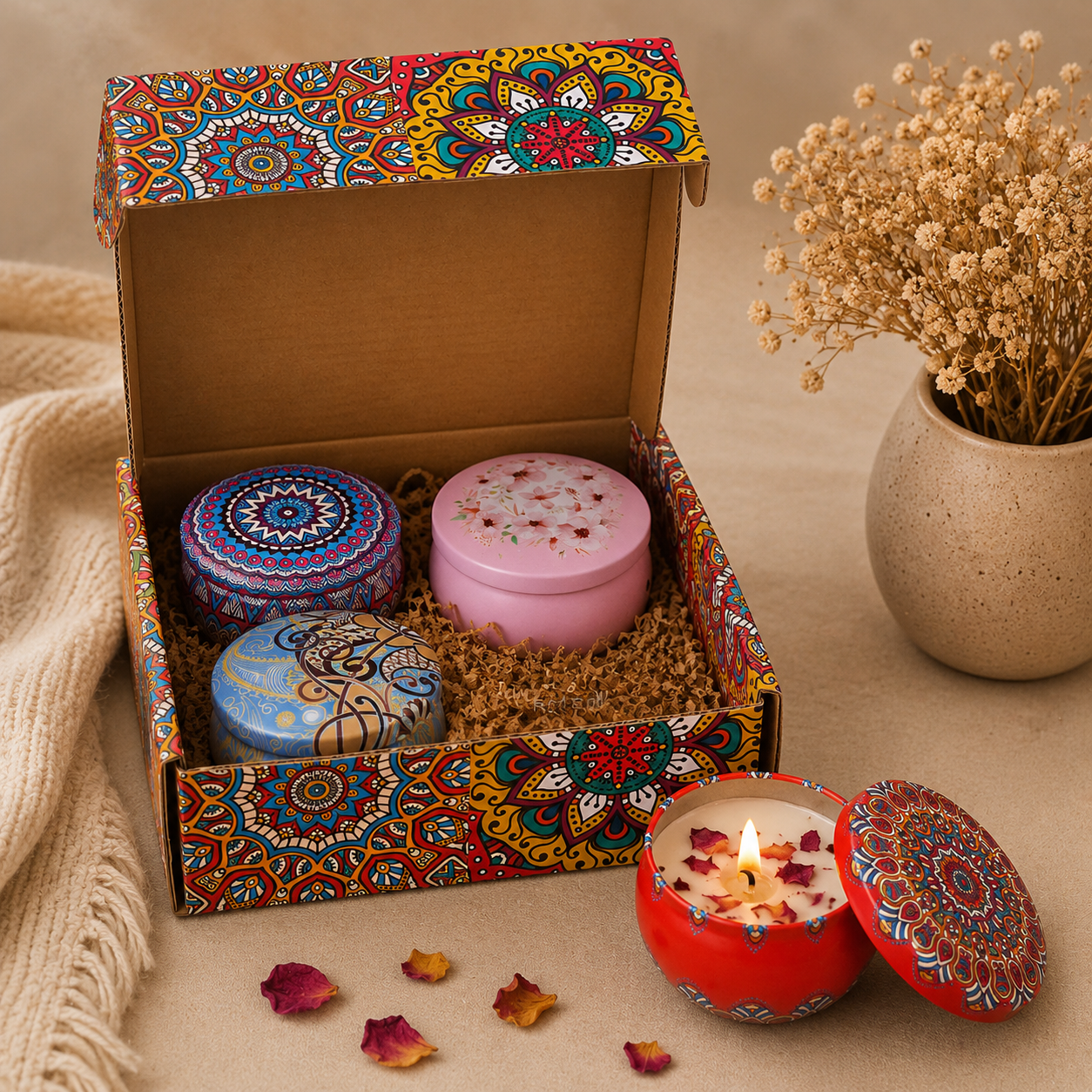Coffret Bougies Parfumées Mandala – 4 Pièces