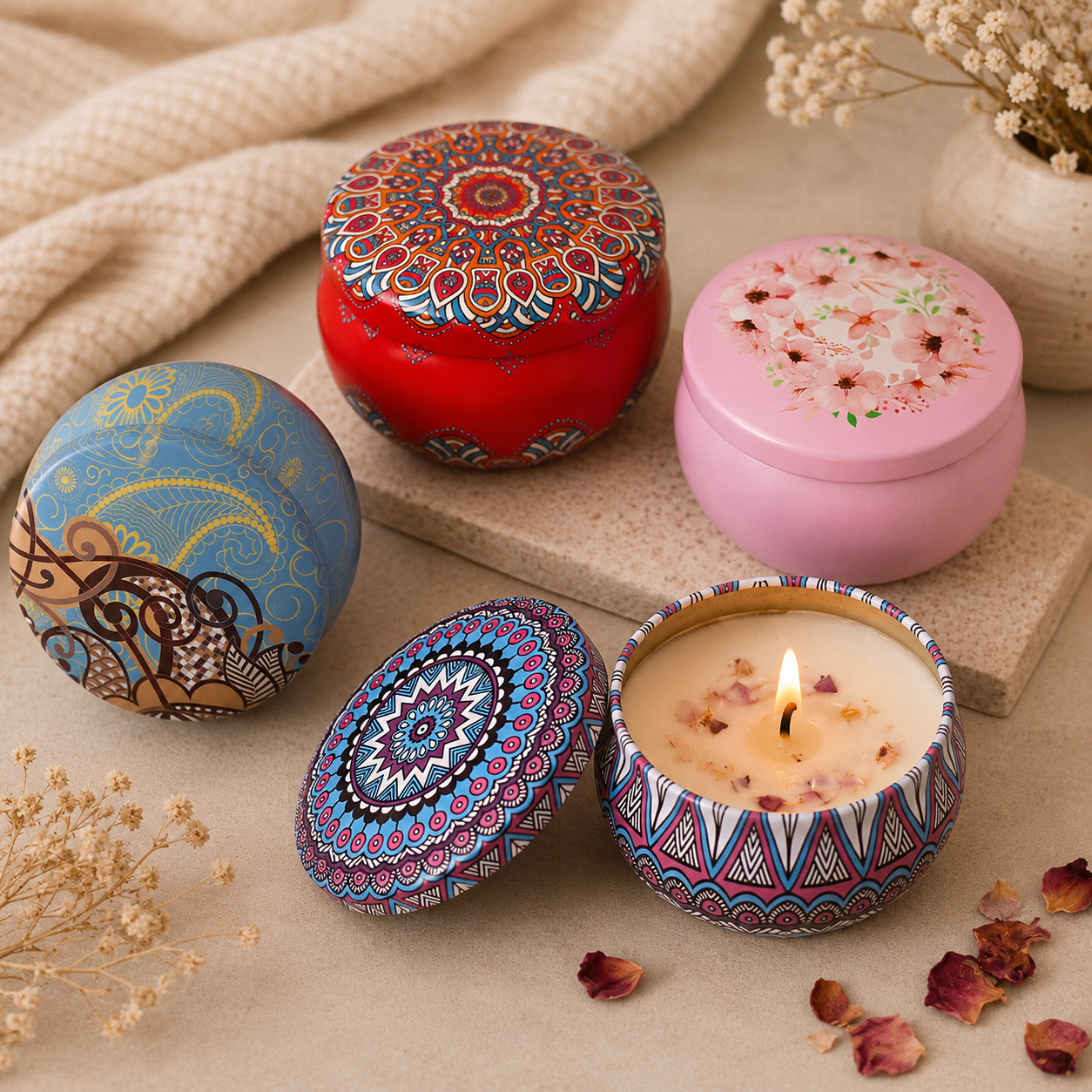 Coffret Bougies Parfumées Mandala – 4 Pièces