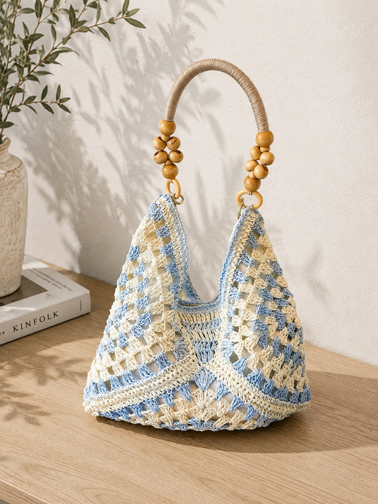 Sac Crochet Perlé – Bleu Ciel Bohème